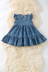 Bleached bow ruffle hem dress with angel sleeves. DRG60416 JEAN