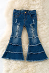 Dark blue distressed denim pants. PNG65153062 SOL