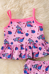 Blue Cat printed on pink girls short set. OFG60969 AMY