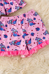 Blue Cat printed on pink girls short set. OFG60969 AMY