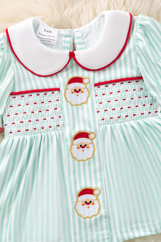 Mint & white stripe santa smock baby set. OFG51669 AMY