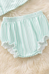 Mint & white stripe santa smock baby set. OFG51669 AMY