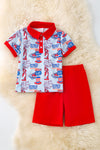 Route 66 boys printed patriotic 2 piece set. OFB50044 AMY