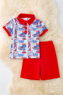  Route 66 boys printed patriotic 2 piece set. OFB50044 AMY