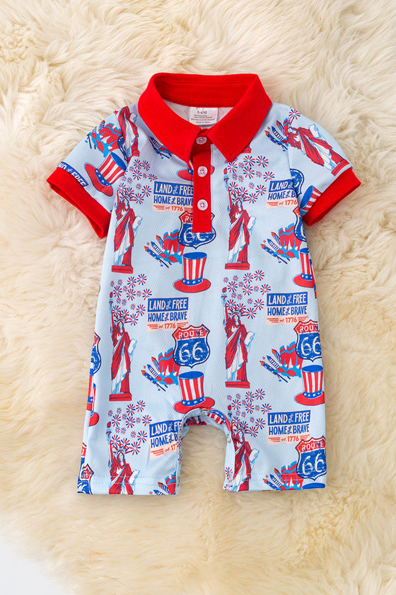 Route 66 boys printed baby romper. RPB50188 AMY