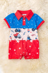 Multi-printed patriotic boys baby romper with snaps. RPB50202 SOL