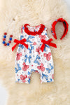 Coquette multi printed patriotic baby romper. RPG50582 SOL