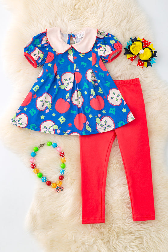 Red apple on royal blue tunic & red leggings. OFG50529