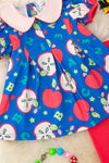 Red apple on royal blue tunic & red leggings. OFG50529