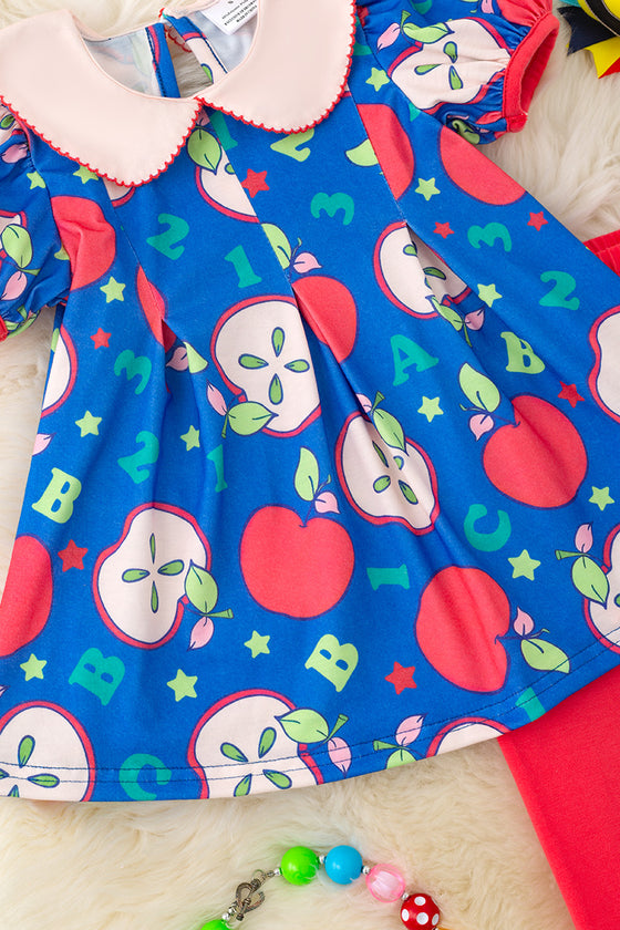 Red apple on royal blue tunic & red leggings. OFG50529