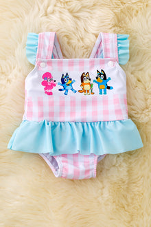  Super Cute gingham/character printed baby swimsuit.  SWG50157 SOL