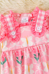 Pink butterfly/floral printed gingham girls 2 piece set. OFG50352 AMY