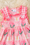 Pink butterfly/floral printed gingham girls 2 piece set. OFG50352 AMY