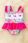 Flamingo printed baby swimsuit with snaps.  SWG50087 AMY