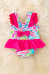 Flamingo printed baby swimsuit with snaps.  SWG50087 AMY