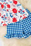 Red floral/ patriotic tunic & gingham shorts. OFG0222 JEAN