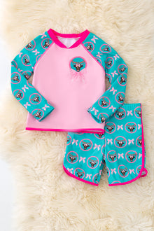  "Dearly Loved" Highland cow long sleeve swim top & shorts. SWG50171 Sol