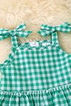 Green gingham ruffle top & denim shorts. OFG50409 amy