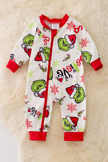  RPB40324 amy: Boys Gri*** Christmas character printed baby onesie.