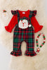 RPG40877 NAY: Red ruffle top and plaid overalls. 2 piece set.