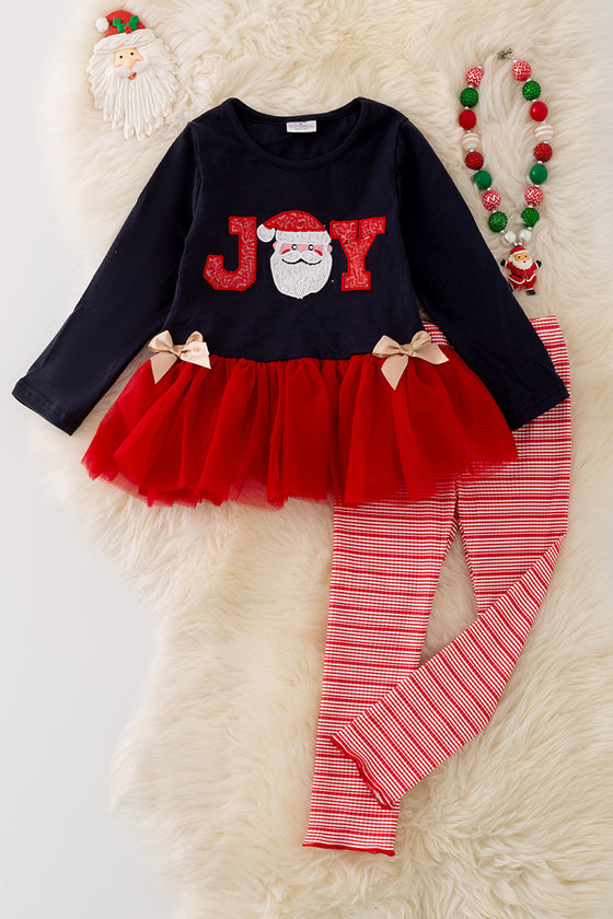 OFG41780 AMY: Joy applique ruffle top & striped leggings.