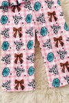 Pink gingham w/printed concho, coquette bow & cow 2 piece set. OFG60876 AMY
