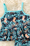 Concho & western printed boot ruffle tunic and shorts. OFG60878 SOL