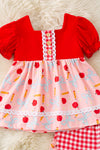Apple printed on coral with red top & gingham shorts. OFG60705 SOL