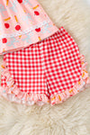Apple printed on coral with red top & gingham shorts. OFG60705 SOL