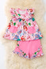 Multi-printed pink character 2 piece girls set.  OFG50663 SOL