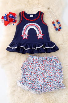  Over the rainbow patriotic ruffle top & floral shorts. OFG50580 AMY