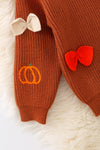 Brown pumpkin and bow knit pullover sweater. TPG50762 AMY