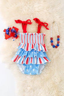  Smocked stripe & star patriotic baby onesie. RPG50580 SOL