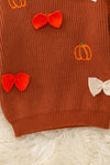Brown pumpkin and bow knit pullover sweater. TPG50762 AMY