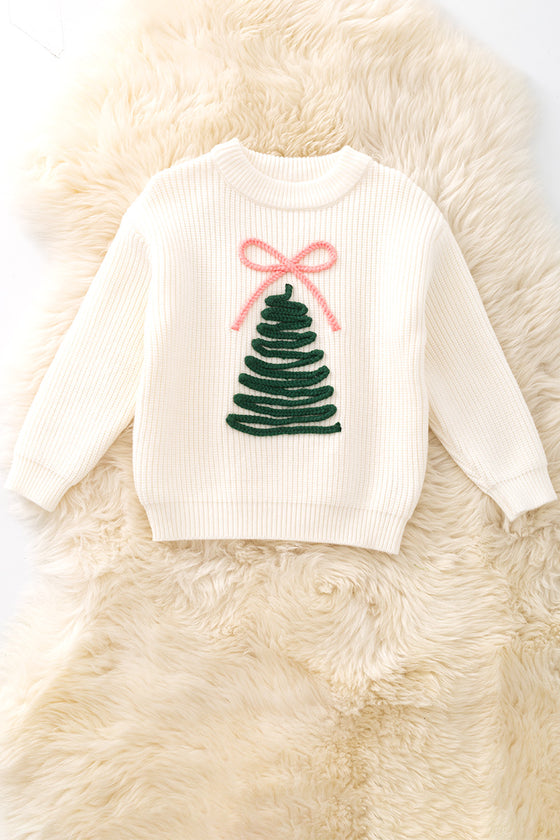 Creamy knit pullover sweater with tree embroidery.  TPG51194 SOL