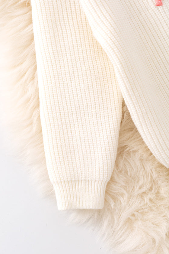 Creamy knit pullover sweater with tree embroidery.  TPG51194 SOL