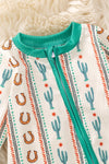 Horseshoe & Cactus printed teal trim baby onesie. (WESTERN) RPB50730 SOL