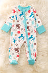 Cream western printed baby onesie with footie. RPB50729 JEAN