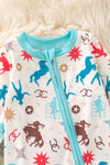 Cream western printed baby onesie with footie. RPB50729 JEAN