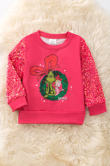  Hot pink sequins sleeves pullover sweatshirt. TPG50528 JEAN