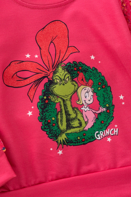 Hot pink sequins sleeves pullover sweatshirt. TPG50528 JEAN