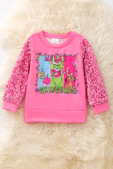 Hot pink sequins sleeves pullover sweatshirt. TPG50527 SOL