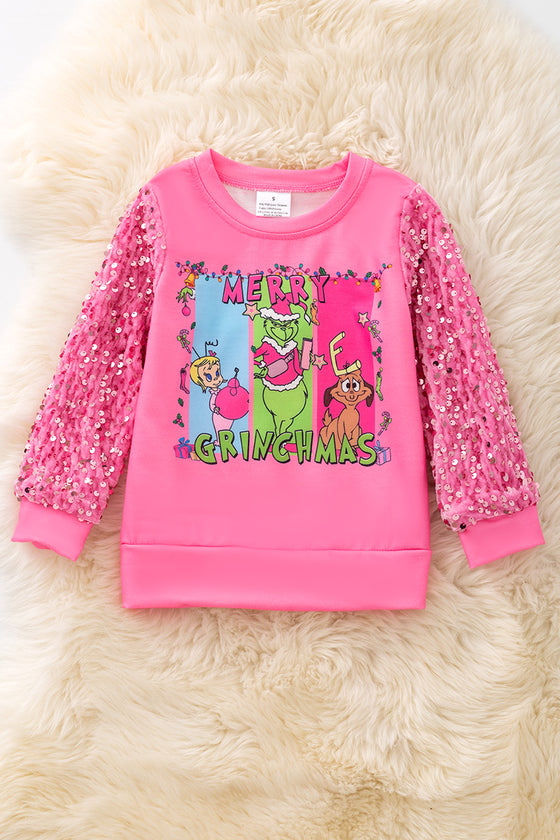 Hot pink sequins sleeves pullover sweatshirt. TPG50527 SOL