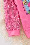 Hot pink sequins sleeves pullover sweatshirt. TPG50527 SOL