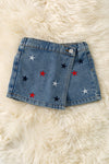 Multi-Color star embroidered denim skort w/adjustable waistband. PNG60097 SOL