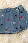 Multi-Color star embroidered denim skort w/adjustable waistband. PNG60097 SOL
