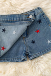 Multi-Color star embroidered denim skort w/adjustable waistband. PNG60097 SOL