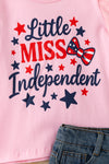 "Little Miss Independent" Pink shirt & denim shorts. OFG60440 SOL