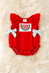 Red baby romper w/watermelon application. RPG60302 SOL