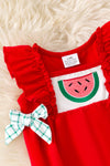 Red baby romper w/watermelon application. RPG60302 SOL